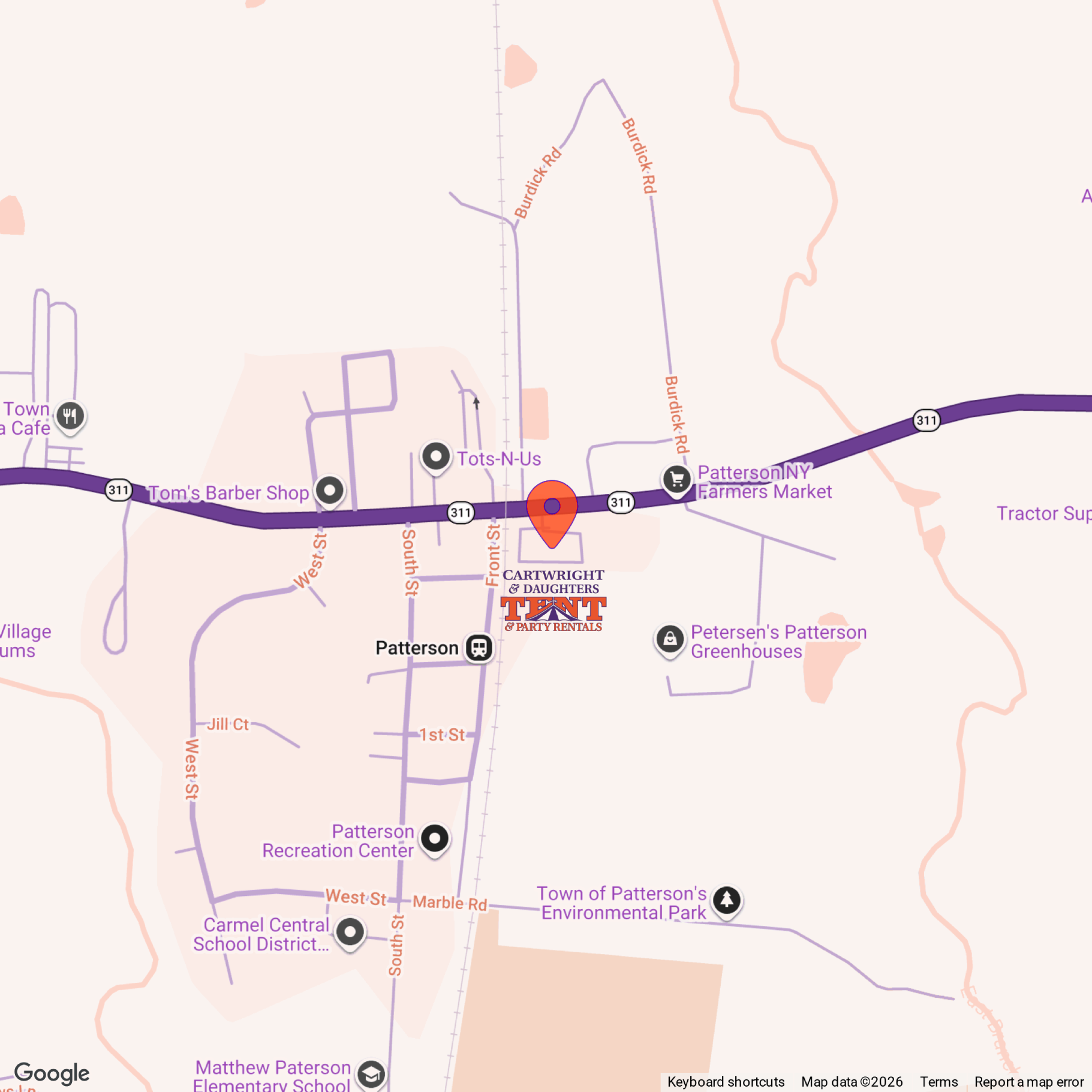 Map showing Cartwright & Daughters location in Patterson, NY
